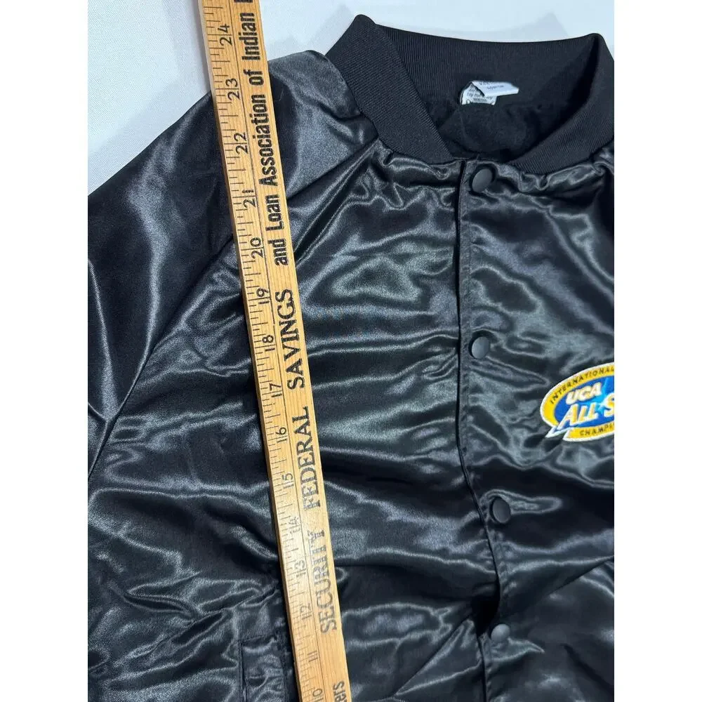 International UCA All Star Championship Black Satin Varsity Jacket Size Small